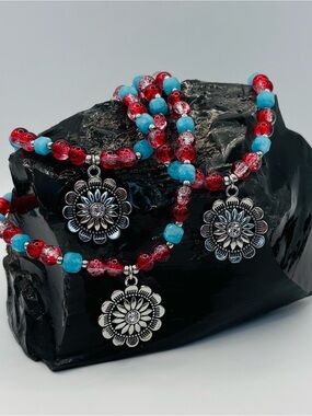 *Anklet* Southwestern Charm & Red Crackle Jade Stretchy Ankle Bracelet